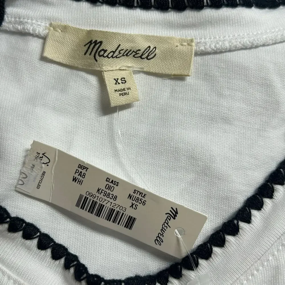 Madewell Women's Side Cinch Crewneck Stitching Detail White Tee Top XS New - Picture 8 of 9